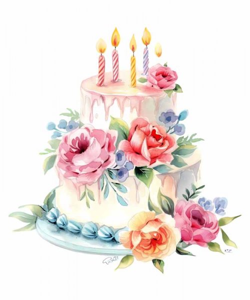  عکس نقاشی کیک تولد با شمع های روشن