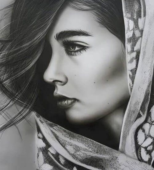 عکس نقاشی دختر فانتزی سیاه قلم