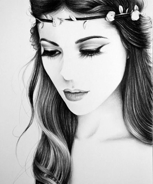  عکس نقاشی دختر فانتزی سیاه قلم