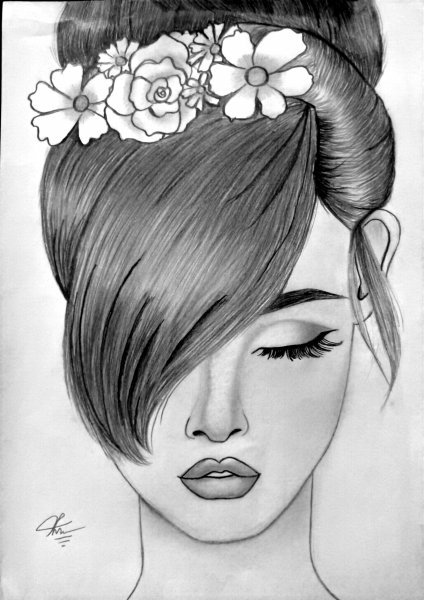  عکس نقاشی دختر فانتزی سیاه قلم