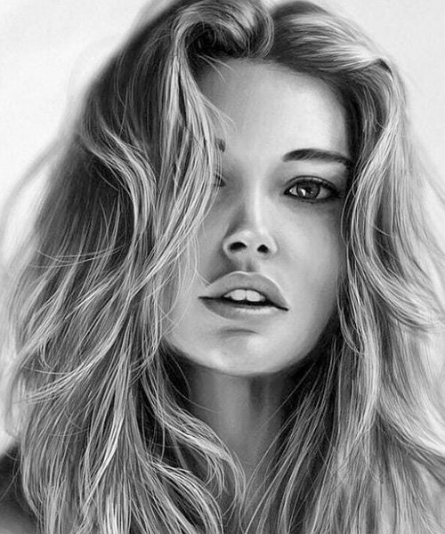  عکس نقاشی دختر فانتزی سیاه قلم