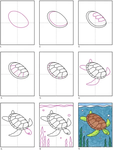  عکس لاک پشت نقاشی آسان