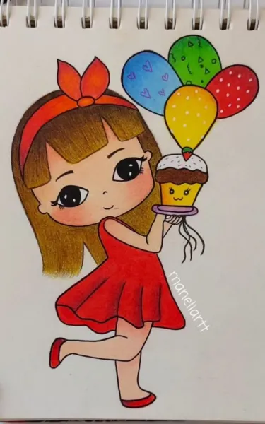  نقاشی کیوت فانتزی ساده دخترانه