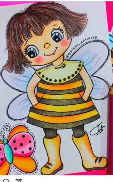  نقاشی کیوت فانتزی ساده دخترانه