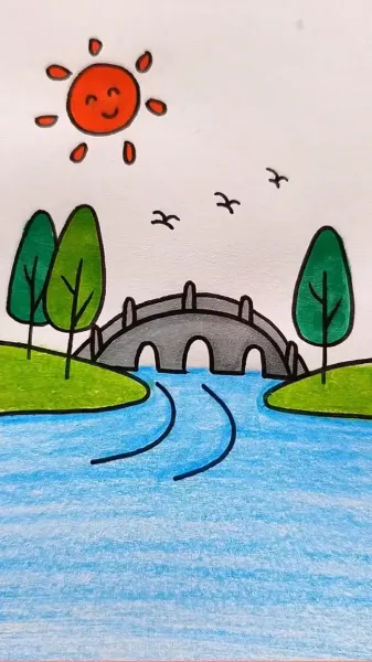  نقاشی منظره با مداد رنگی آسان