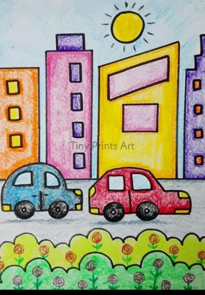  نقاشی منظره با مداد رنگی آسان