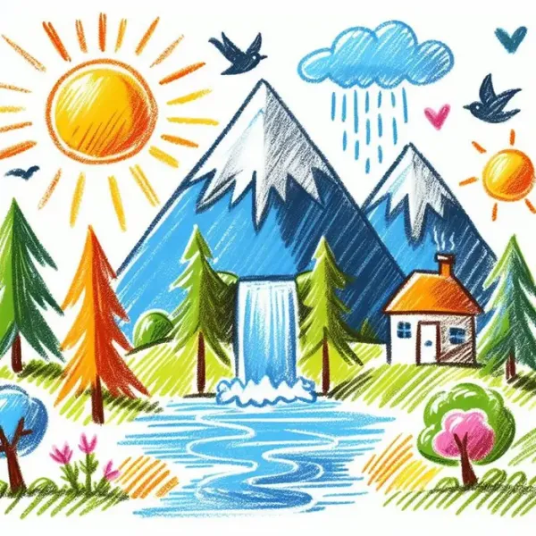  نقاشی منظره با مداد رنگی آسان