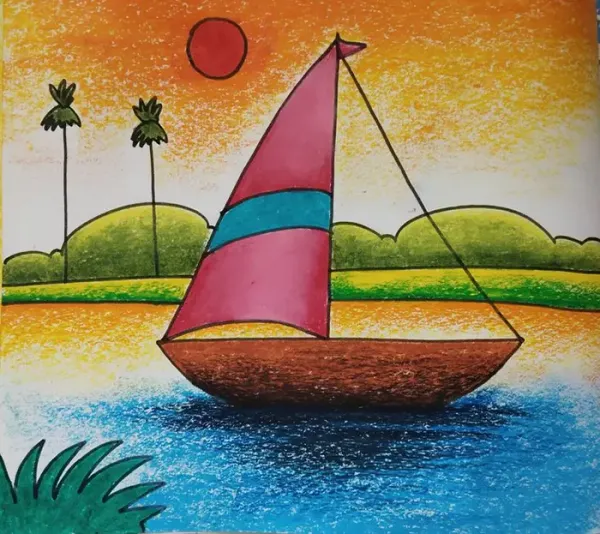  نقاشی منظره با مداد رنگی آسان