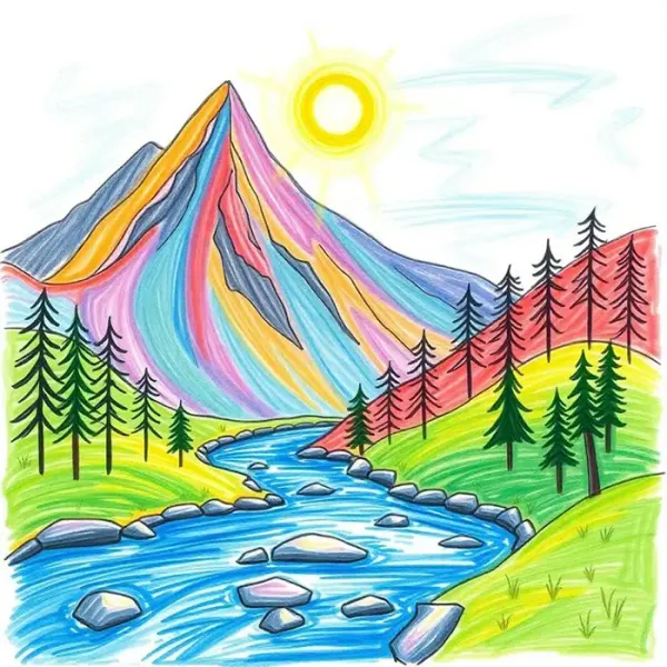  نقاشی منظره با مداد رنگی آسان