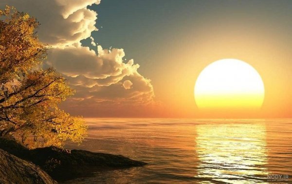 پس زمینه غروب زیبای آفتاب کنار ساحل با کیفیت اچ دی