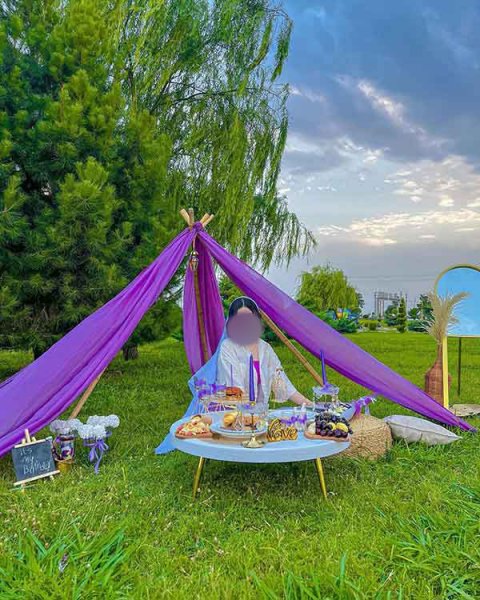 ژست عکس تولد در طبیعت با کیک