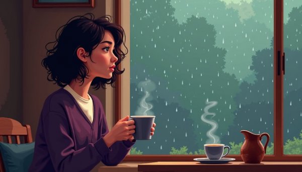عکس چای کنار پنجره بارانی