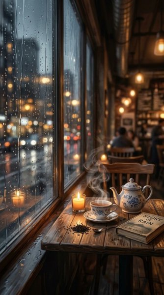  عکس چای کنار پنجره بارانی