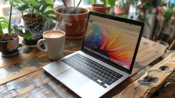 عکس لپ تاپ کنار فنجان قهوه