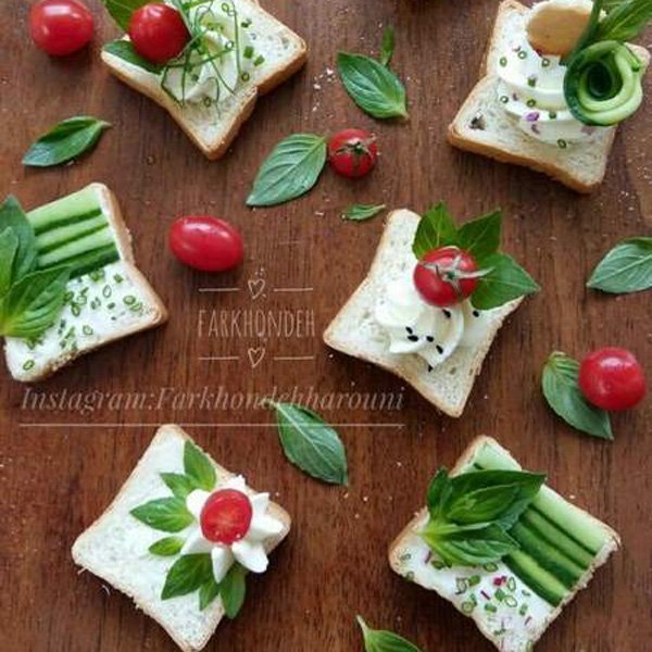  تزیین نان و پنیر و خیار و گوجه به شکل پرچم ایران