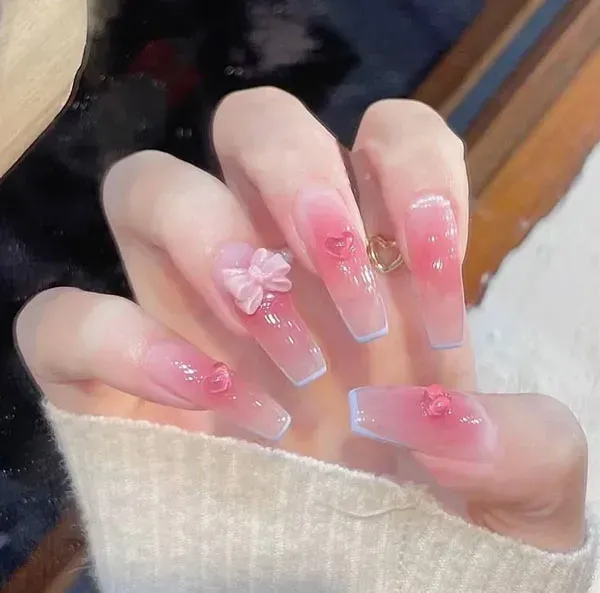  طرح ناخن صورتی پاستیلی پاپیون کوتاه
