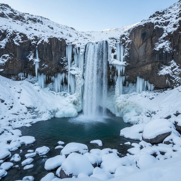  عکس آبشار بیشه در زمستان