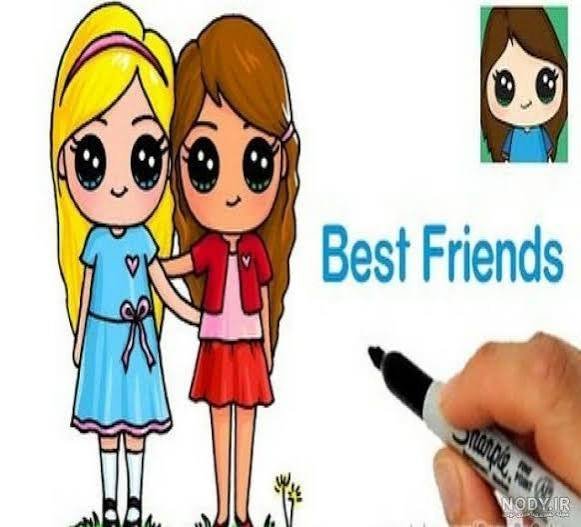  نقاشی دو دوست صمیمی دختر