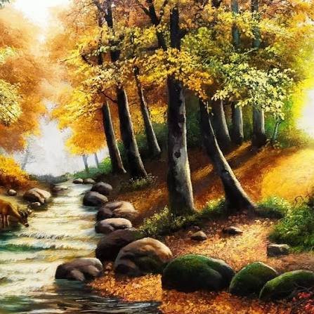  نقاشی رودخانه و جنگل