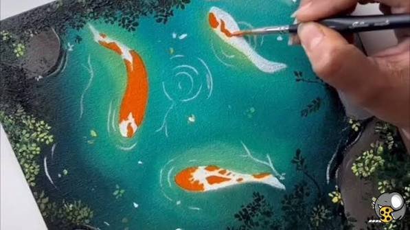  نقاشی رودخانه و ماهی