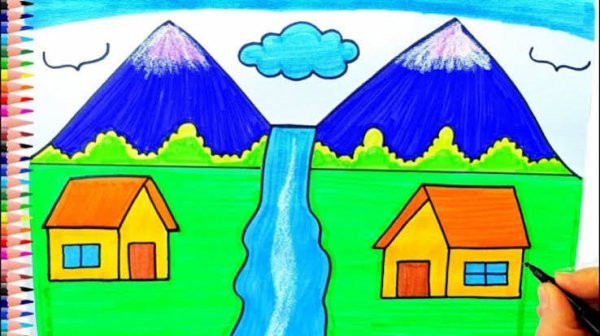  نقاشی رودخانه و ماهی
