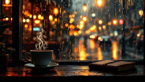 عکس پروفایل کافه لاکچری در شب بارانی