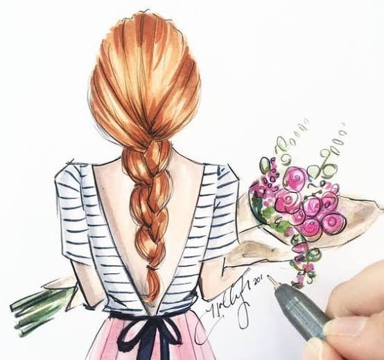  والپیپر نقاشی دختر با کوله پشتی و موهای بافت شده