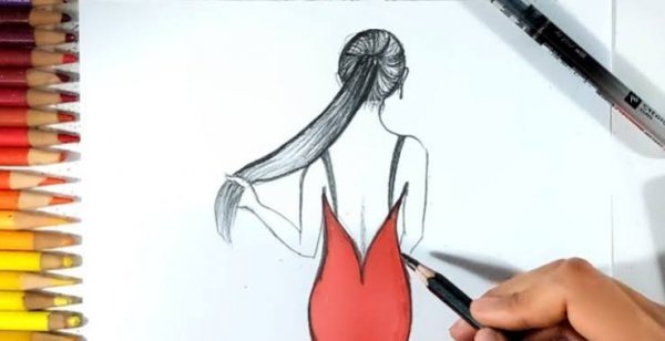  نقاشی دختر از پشت سر با موهای باز