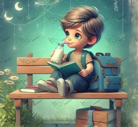  عکس پسر بچه مدرسه ای نشسته روی نیمکت