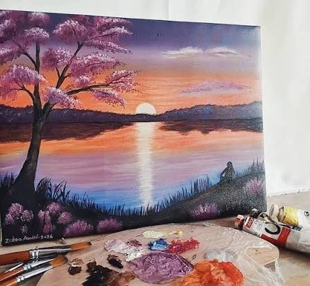  عکس نقاشی رنگ و روغن غروب زیبای آفتاب