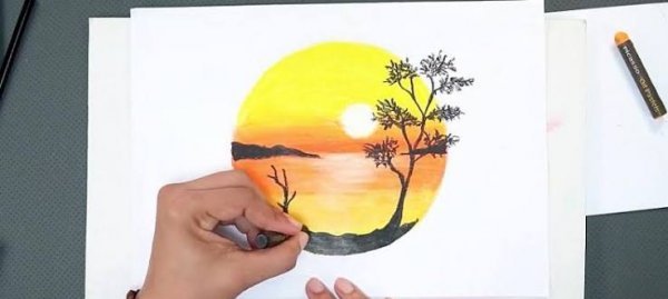  نقاشی غروب خورشید با مداد سیاه