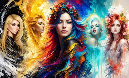  دانلود عکس چهره دختر گرافیکی با موهای رنگارنگ