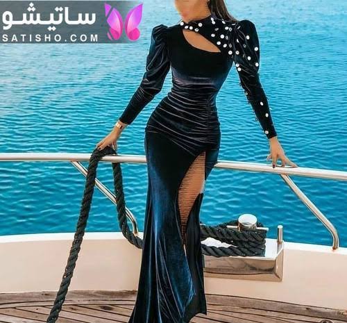  مدل لباس مجلسی مخمل طرح دار