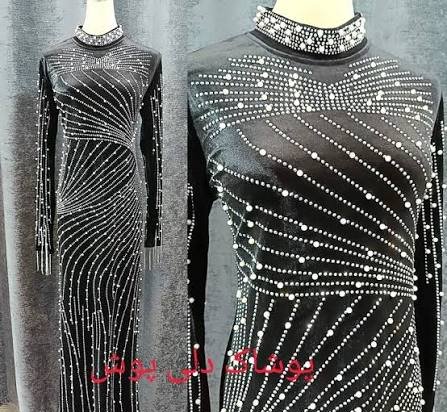  مدل لباس مجلسی مخمل جدید نگین دار