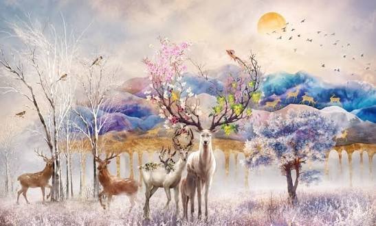  عکس هنری جنگل زمستانی با گوزن ها